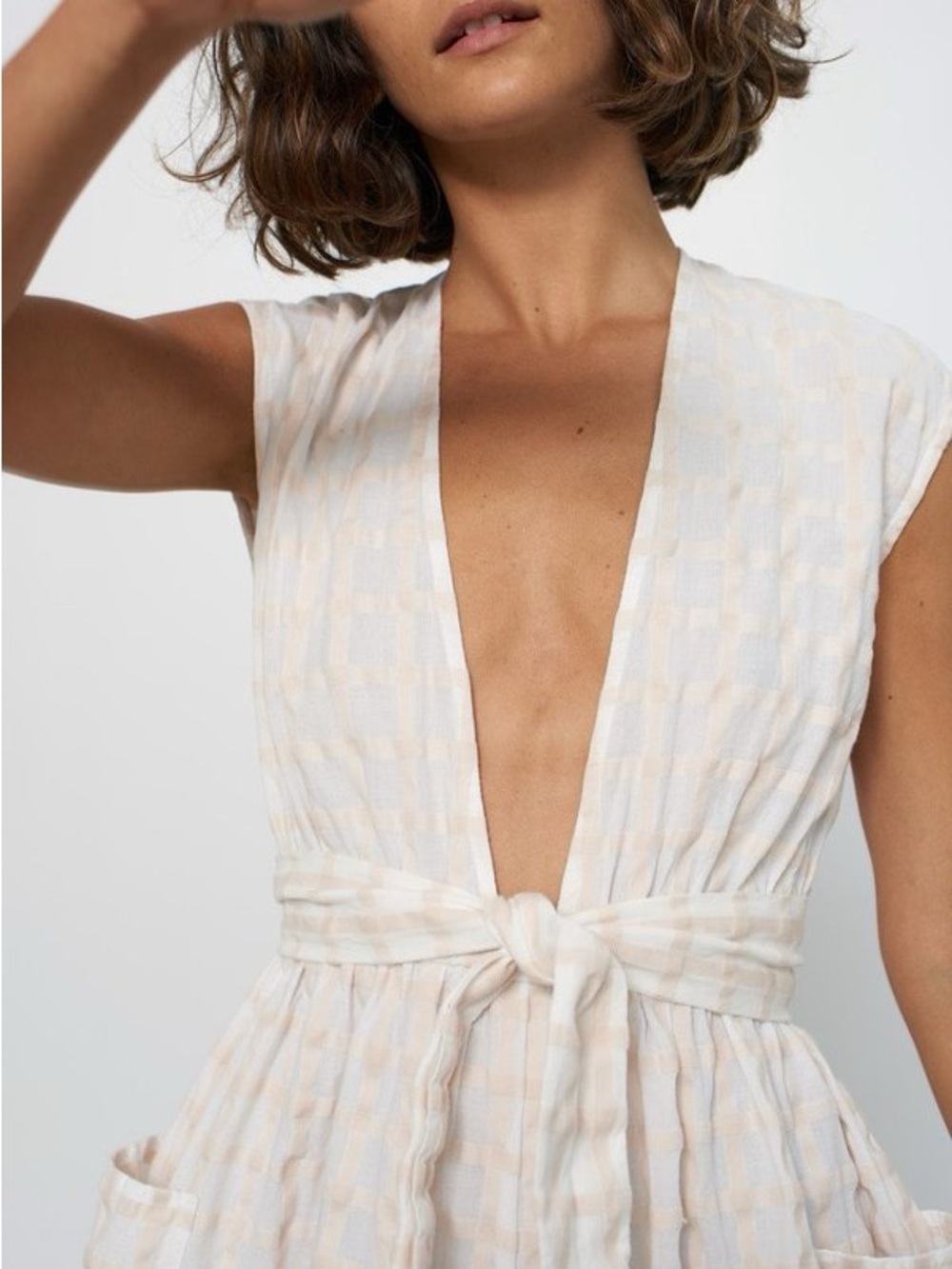 MARA HOFFMAN whitney jumpsuit white sands windowpane vacation resort size M - Picture 4 of 15